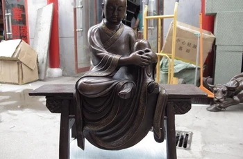 

100% Pure Bronze Copper Buddhism Sit stool arhat Buddhist monk Buddha Art Statue