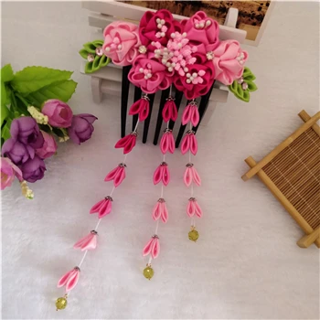 Изготовленный на заказ ручной работы японский кимоно Sakura hairwear Девушки Головные уборы женские заколки kanzashi цветок заколки для волос с длинным падением - Цвет: pink(1pc)