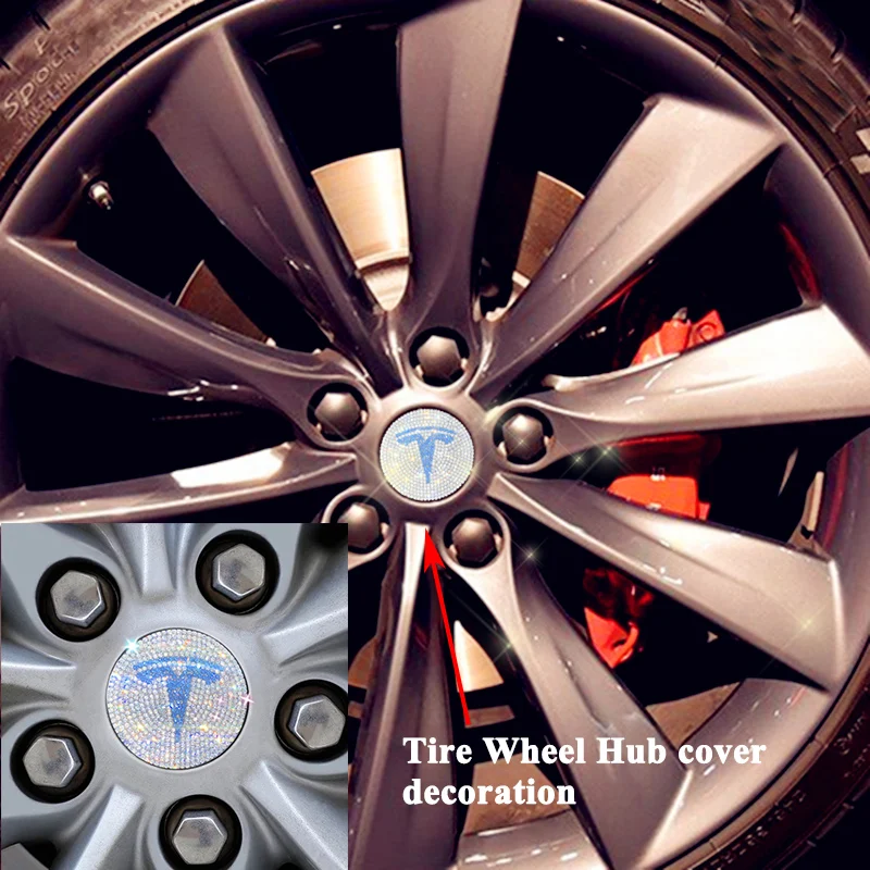 Imitation Crystal Car Steering Wheel Emblem Decoration Wheel Hub Cover Logo Sticker Styling Accessory for Tesla Model S Model X