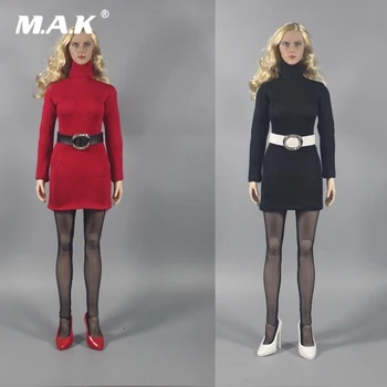 

1/6 Scale Women's Turtleneck Sweater & Stockings Set Model Red/Black Coat Clothing Suit for 12 inches Female Action Figure Body