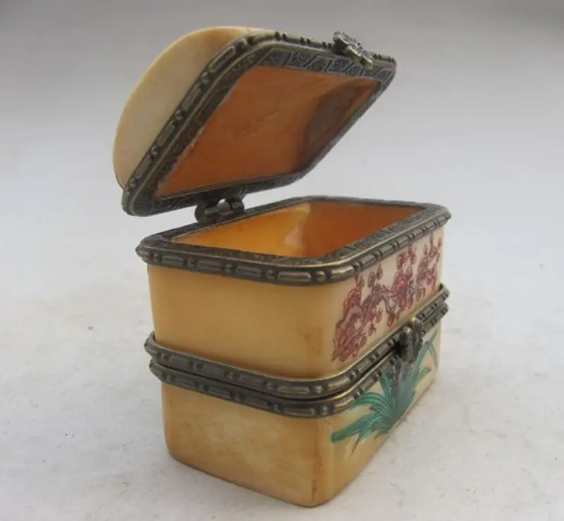 Rare Small Unique Vintage Antique Camel Bone Plum Trinket Jewelry Box 