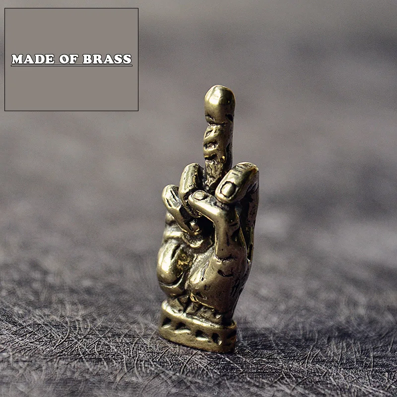 Mini Brass Hands Finger Up Statue Punk Decoration Ornament Sculpture Office Desk 
