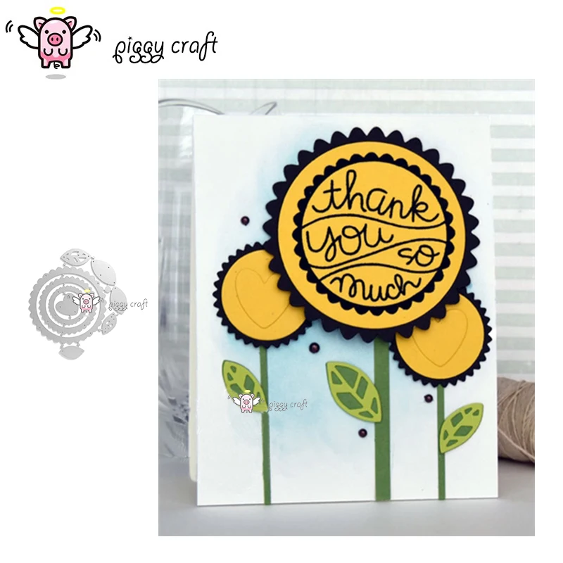 

Piggy Craft metal cutting dies cut die mold Sunflower wreath leaves Scrapbook paper craft knife mould blade punch stencils die