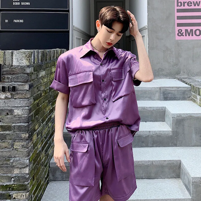 

Men 2 Pieces Sets (shirt+shorts) Male Women Streetwear Fashion Hip Hop Casual Short Sleeve Shirt Couple Shirts