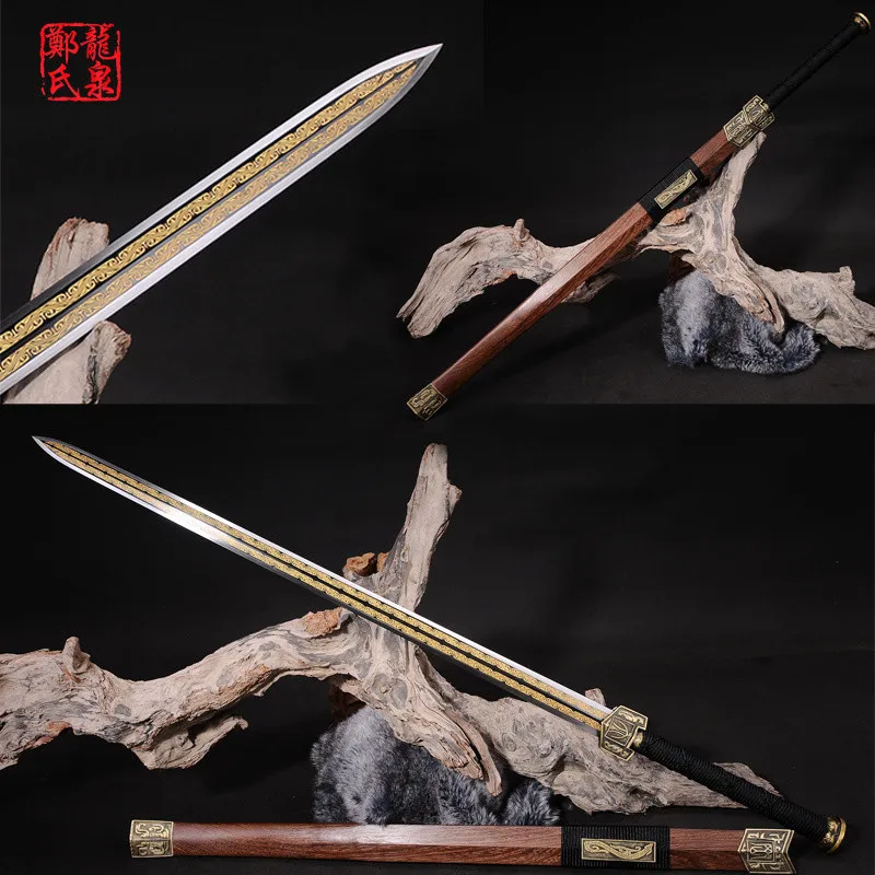 Chinese Sword Double Edges Blade Real Steel Rose Wood Scabbard Fungshui Ornaments Full Tang Sharp-Novel Souvenir-Hanjian