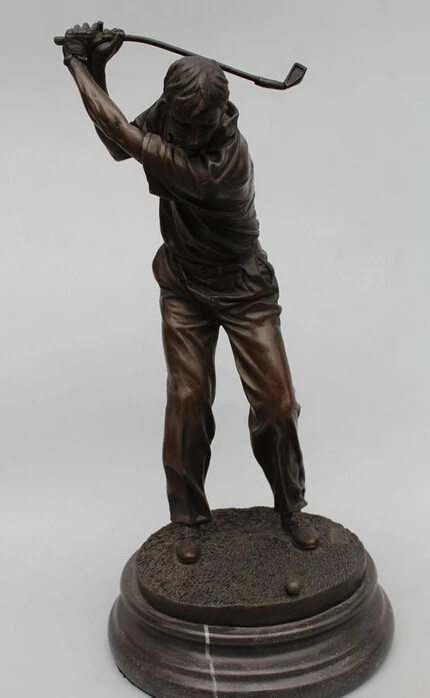 

006999 14"Western Art sculpture Bronze Marble Men Play Golf linksman sculpture Statue