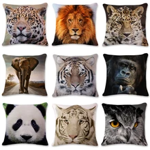 lAnimals World Portrait Cushion Cover Polyester Tiger Lion Orangutan Pillowcase Home Decorative Geometric Pillow Cover for