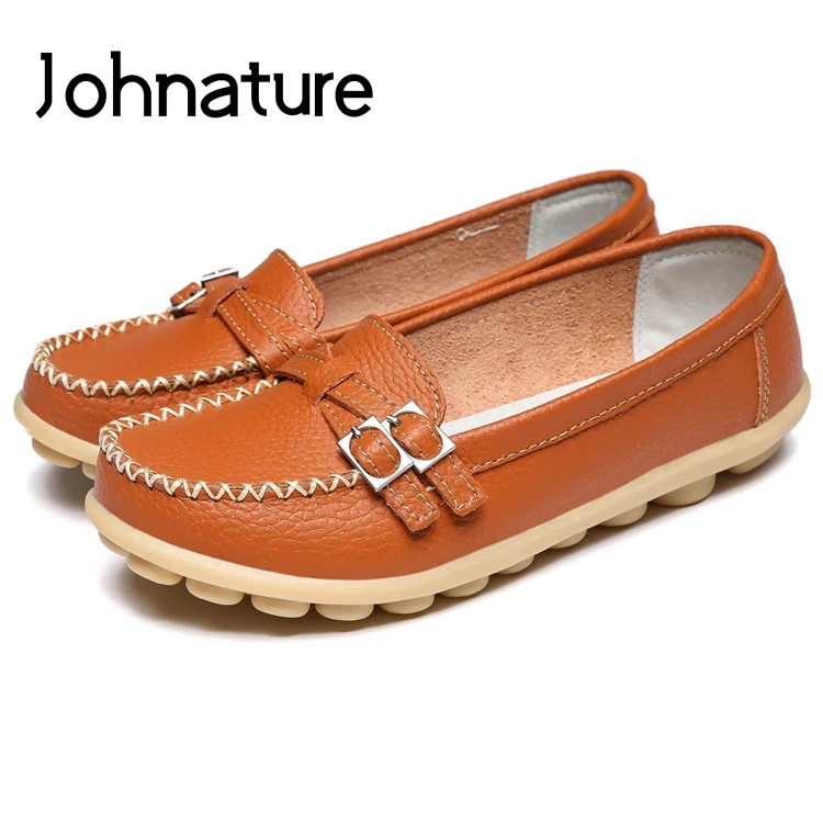 

Johnature 2019 New Spring/autumn Round Toe Solid Shallow Soft Sole Slip On Shoes For Women Loafers Genuine Leather Casual Flats