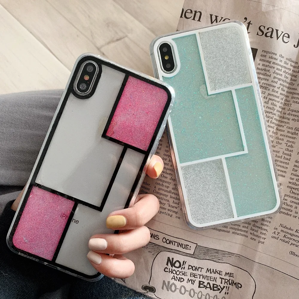 Exotic Phone Case For iPhone XR Glitter Geometric Elegant Grid Back Cover Xs max Cases 8 7 6plus Luxury Coque |