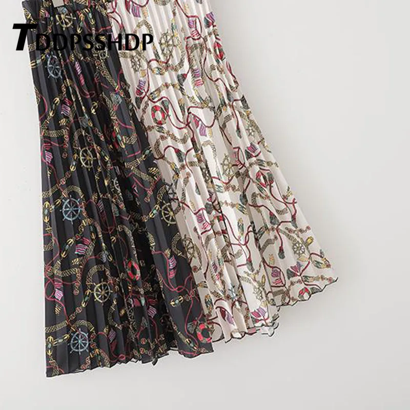 Морской стиль контраст цвет для женщин юбка плиссированная эластичный пояс 2019 Мода женские юбки