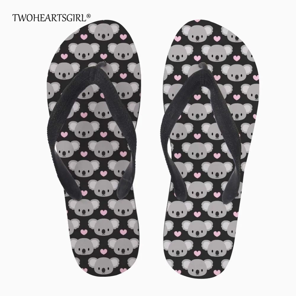 Twoheartsgirl chanclas planas para mujer, zapatillas con estampado de Koala y corazón chanclas suaves|Chancletas| -