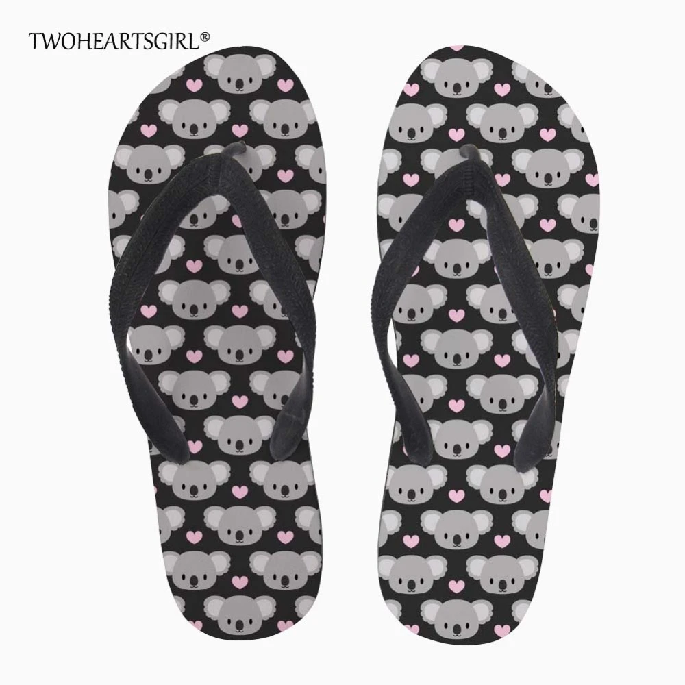 Twoheartsgirl chanclas planas para mujer, zapatillas con estampado de Koala y corazón chanclas suaves|Chancletas| -