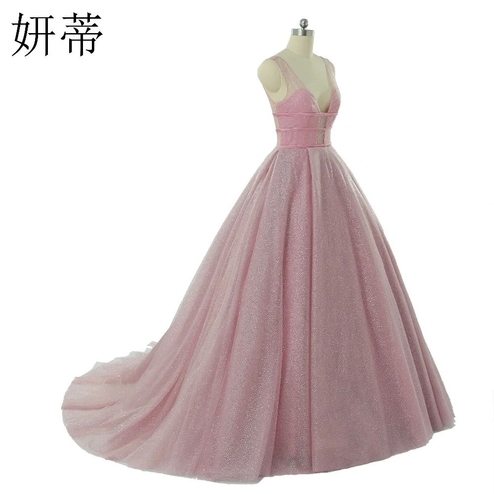 Sexy Sheer V Neck A Line Evening Dress 2017 Beading Tulle Sleeveless Backless Custom Made Prom Dresses Free Shipping long sleeve prom dresses