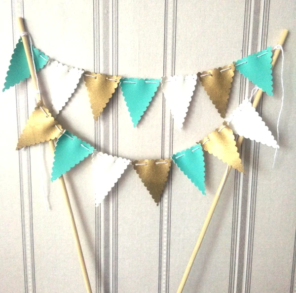 

Personalized Mint Cake Buntings Bridal Shower Cake Topper Flags Leather Flags Two Layers Wedding Cake Decoration