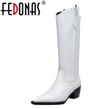 

FEDONAS Women Warm Autumn Winter Genuine Leather Motorcycle Boots Sexy Knee High Boots New Fashion Party Dancing Shoes Woman