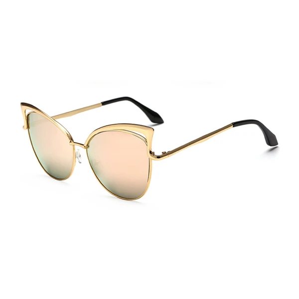 Новые модные роскошные солнцезащитные очки кошачий глаз для женщин, фирменный дизайн, двухлучевые зеркальные Мужские Солнцезащитные очки UV400, винтажные женские очки - Цвет линз: Gold Pink