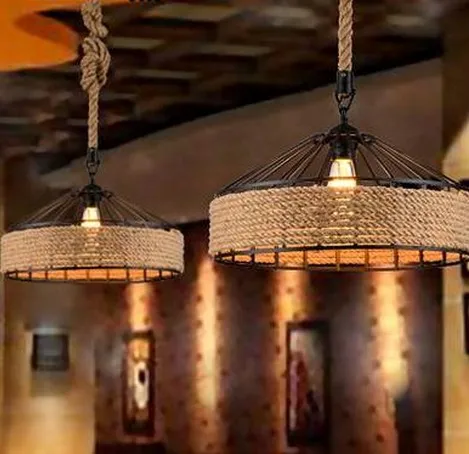 Nordic Loft Iron Art Hemp Rope Droplight Retro Pendant Light Hemp Rope Droplight Retro Pendant Light