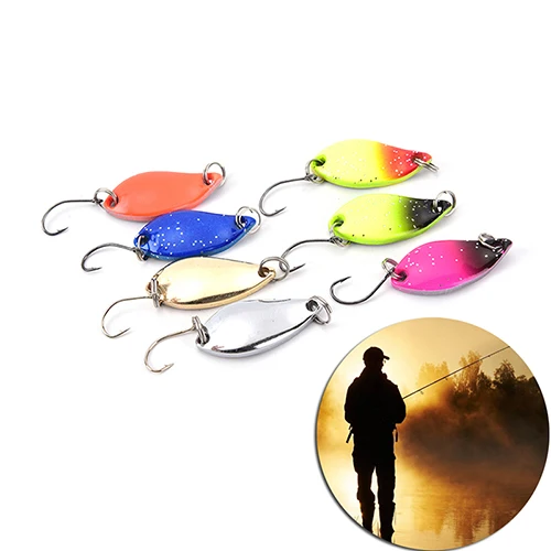  7pcs/lot colorful metal fishing lure trout lure fishing spoon bait single hook fishing tackle swim 