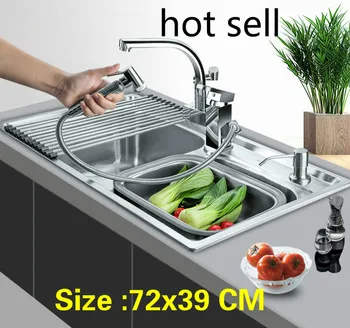 Buy Free Shipping Apartment Vogue Kitchen Double Groove Sink Standard 304 Stainless Steel Wash The Dishes Hot Sell 72x39 CM