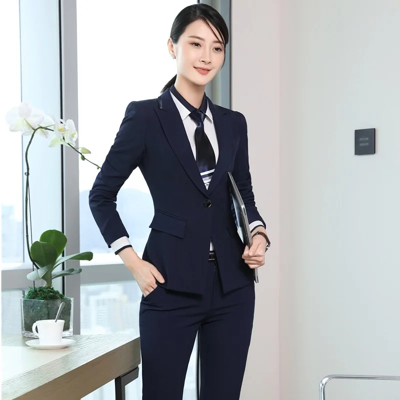 

Formal Professional 2 Pieces With Jackets And Pants OL Styles Autumn Winter Business Women Pants Suits