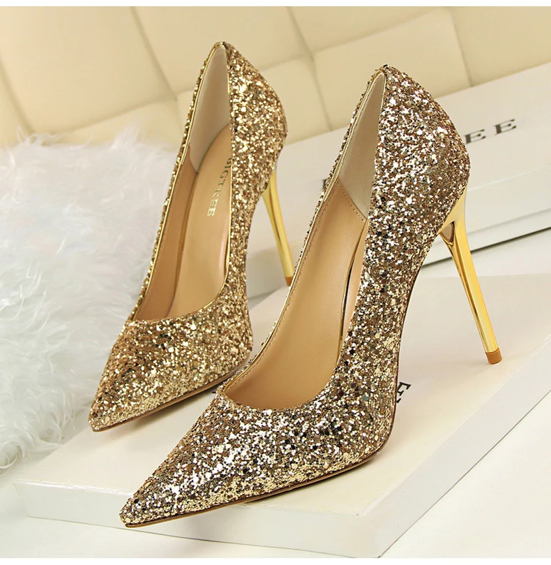Women's Pumps Womens High Heel Shoes' Party Thin Heels Women High Heel Shoes In Glitter 2018 Hot Women Pumps Shoes Big Size 8 (5)