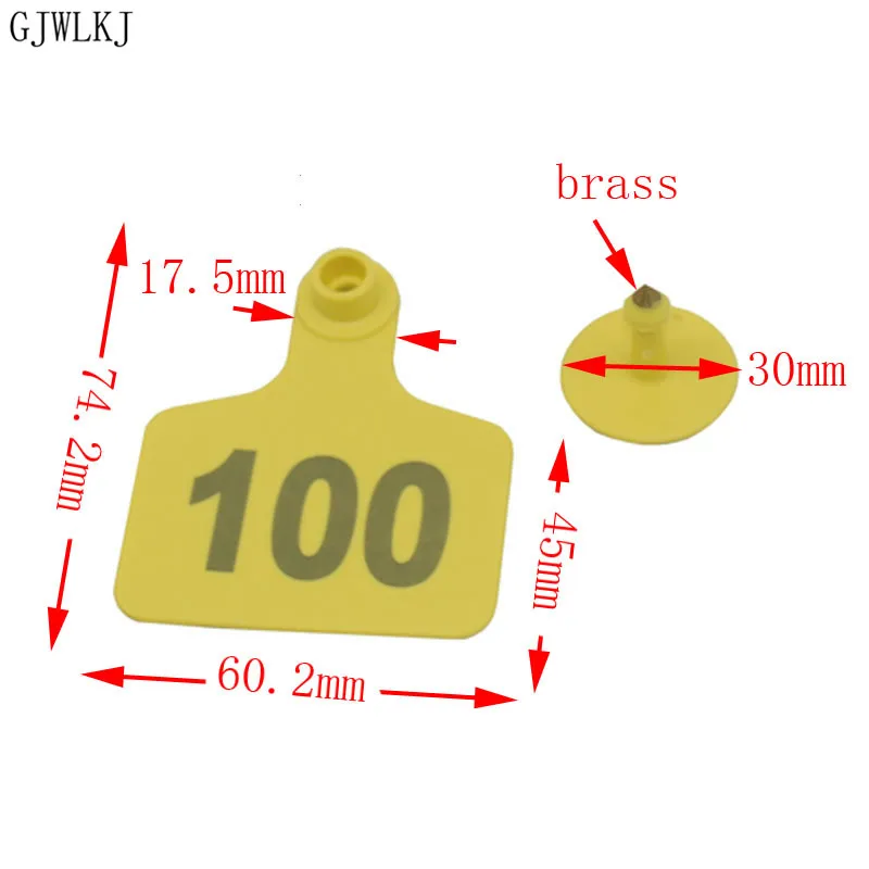 Фермерское животное скот ухо № 001-500 цифровая идентификационная карточка этикетка вывеска корова Ушная бирка медная голова Серьги оборудование 100 шт