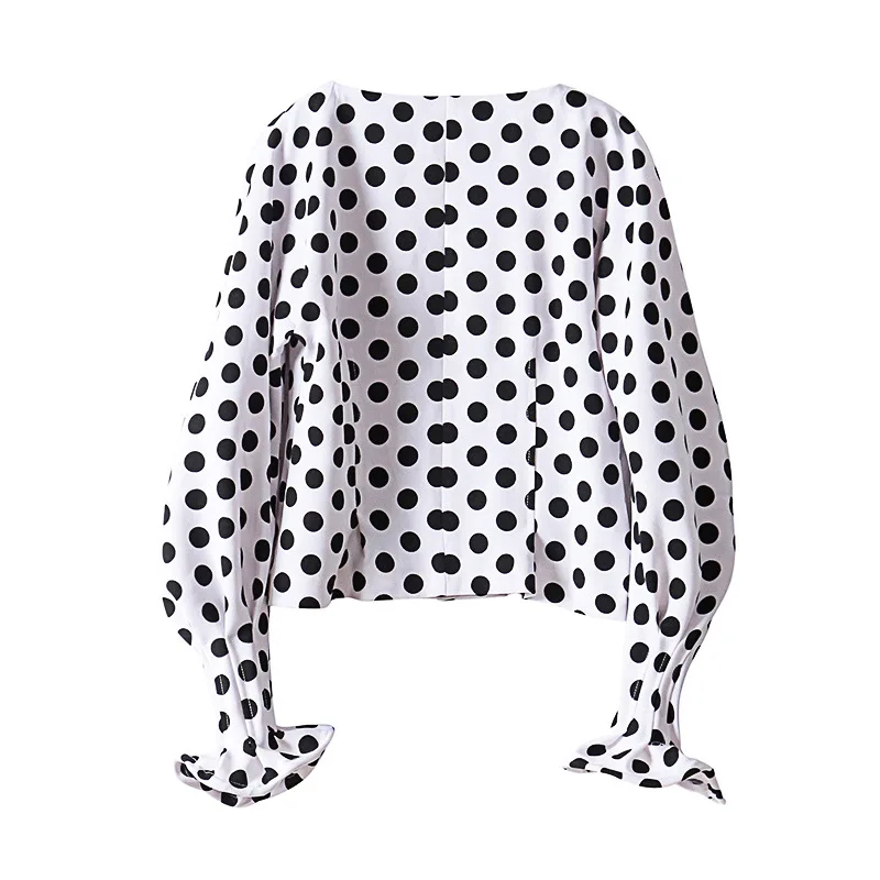 Женская шифоновая рубашка с принтом в горошек в стиле Харадзюку, с оборками, с длинным рукавом, Женские топы и блузки, рубашки, Женский Топ, blusas - Цвет: Black dot