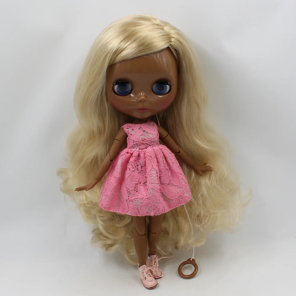 

Dark Tan Blyth doll nude Super Black blond curly hair Joint body 30cm fashion bjd 1/6 blyth doll toys
