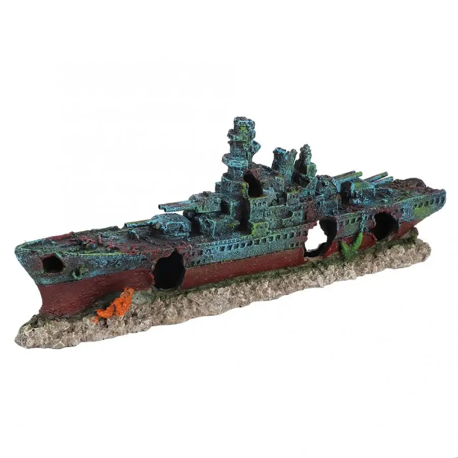 

Fish Tank Decor Aquarium Artificial Resin Wreck Boat Sunk Battleship War Ship Fish Tank Aquarium Ornament Cave Decoration