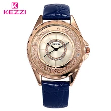 Mover KEZZI Marca Moda Quicksand Dial Mujeres se Visten de Diamantes Reloj de Señoras Niñas Warterproof Estudiante Relojes de Cuarzo Reloj de Cuero