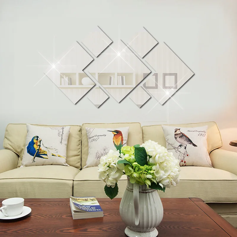 Simple and fashionable Square acrylic mirror wall stickers for home