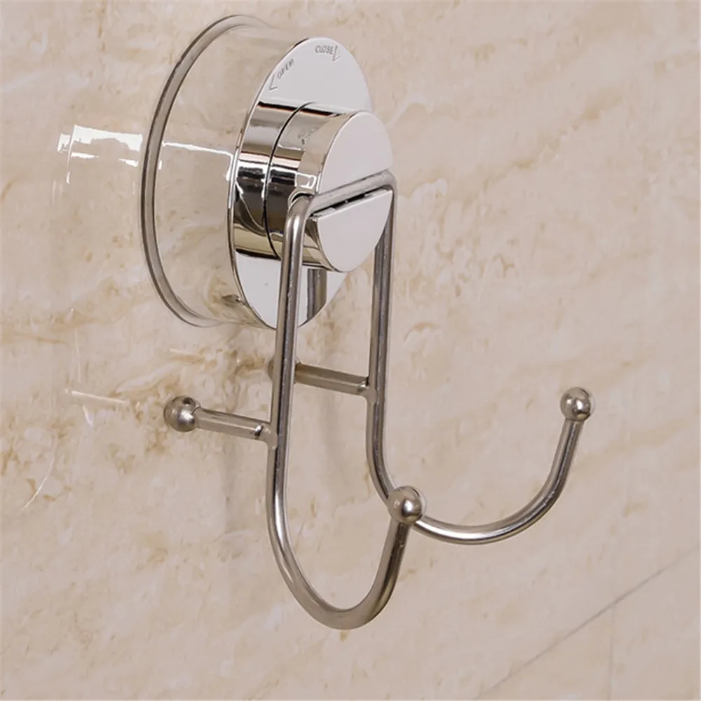 TTLIFE Ultra-strong vacuum Stainless Steel Suction Cup Double Hook Free Punch Hook Metal Mounted Wall Hook Rack Bathroom Kitchen