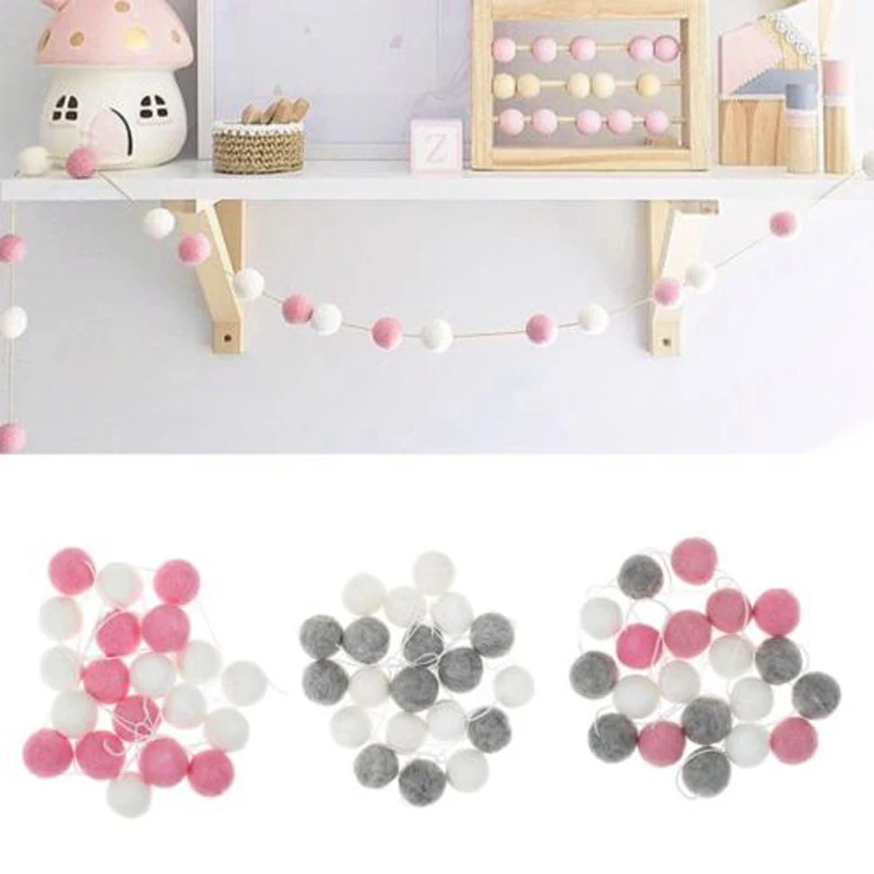 

2018 Wool Felt Ball Handmade Pom Garland String Hanging Ornaments Kids Room Decor 3 Colors