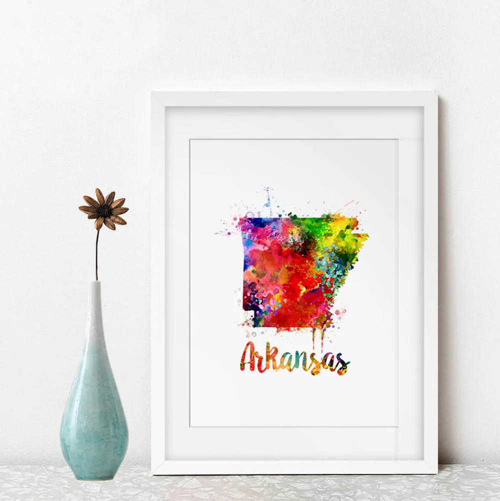 Arkansas Map Painting Watercolor Art Paint Arkansas Decorative Friend