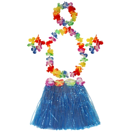5 шт./компл. Пластик волокна для детей; праздничные вечерние Танцы платье Гавайский пляжный Юбка для танца \"хула\" Гавайские травяные костюм с юбкой с цветочным рисунком - Цвет: Синий