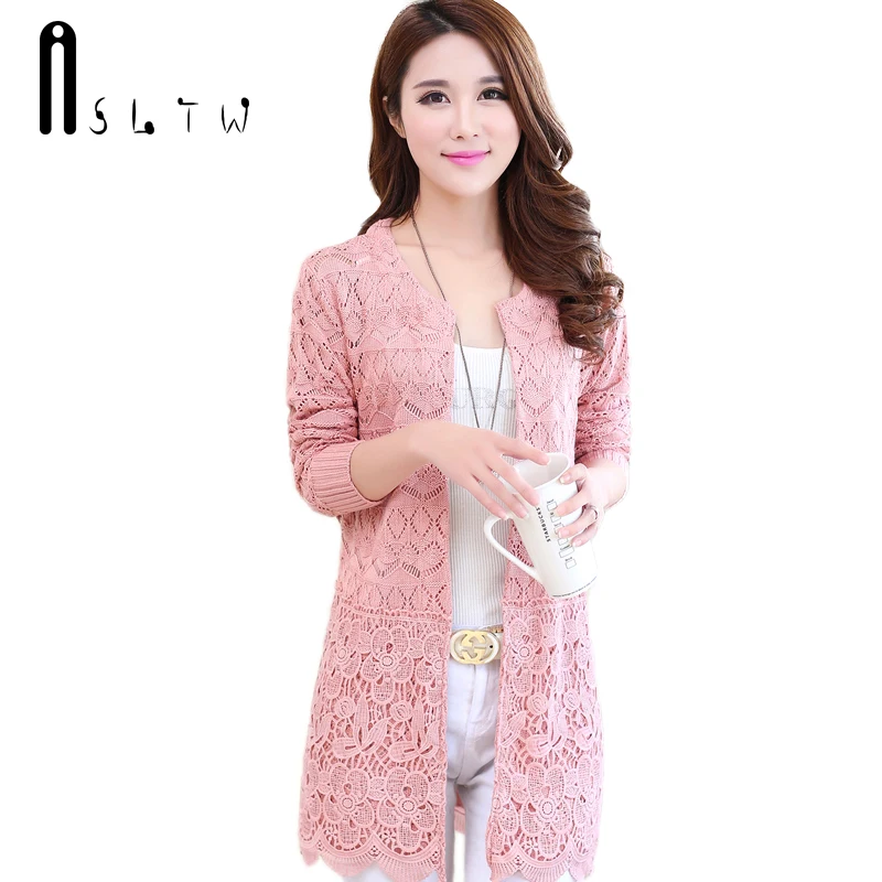 

ASLTW Female Cardigan Sweaters Spring And Autumn Long Sleeve Hollow Knitwear Long Female Cardigan Coat Sweater For Women