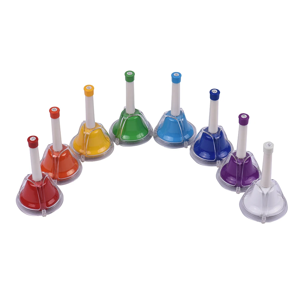 

Colorful Diatonic Bell Metal 8 Note Handbell Hand Percussion Bells Kit Musical Toy for Kids Children for Musical Learning