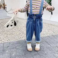 Новые модные джинсовые комбинезоны для мальчиков и девочек осенние модные детские штаны 1-6 лет PV910