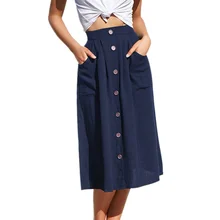 Hot Women Skirt Solid Color Button Loose Pockets Half Skirt for Summer CGU 88