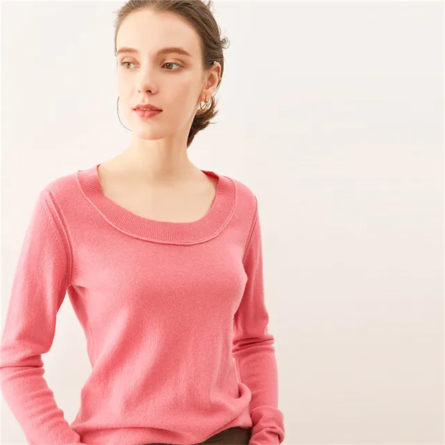 new fashion wool cashmere knit women o neck solid pullover sweater rose ...