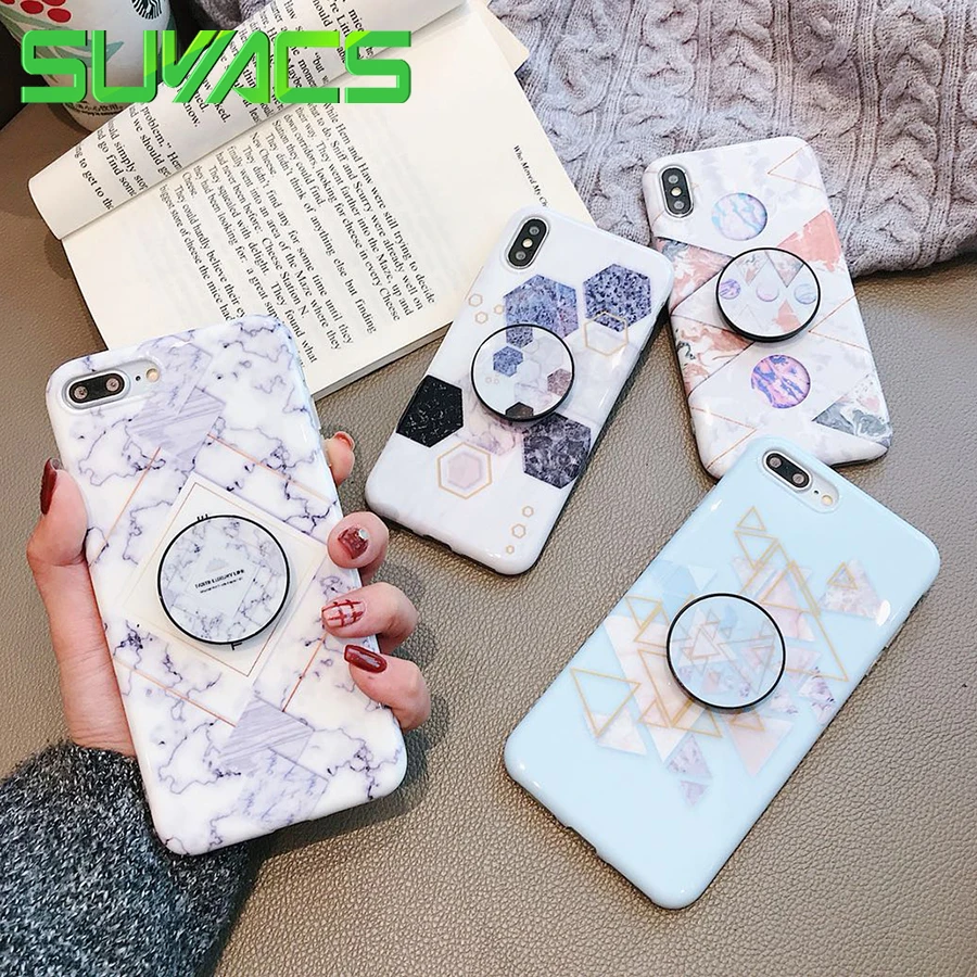 SUYACS Retro Kickstand Splice Marble Glossy IMD Soft Bracket Case For iPhone XS MAX XR X 6 6S 7 8 Plus Protector Phone Cases