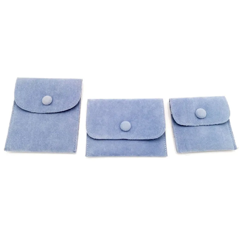Wholesale high quality blue velvet pouch with button, velvet envelope