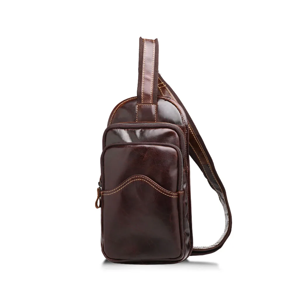 

Famous Genuine Leather Mens Chest Pack Single Shoulder Crossbody Bags Male Messenger Bag Fashion Multifunction Men's Chest Bags