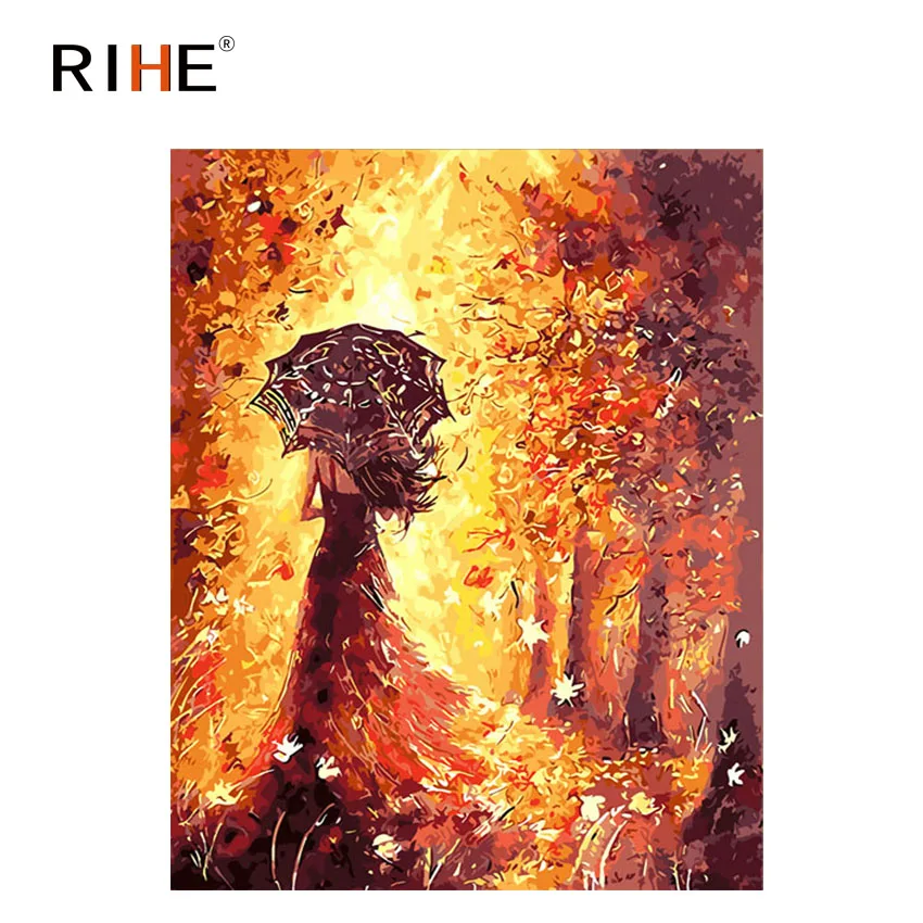 

RIHE Dress Girl Diy Painting By Numbers Fall Tree Oil Painting On Canvas Hand Painted Cuadros Decoracion Acrylic Paint Home Art