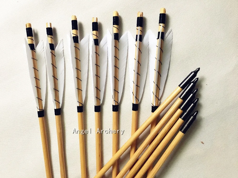 

12pcs white Traditional Wooden Arrows Hunting Archery 20~70lbs Spine Turkey Feathers Arrow For Longbow Compound Bow