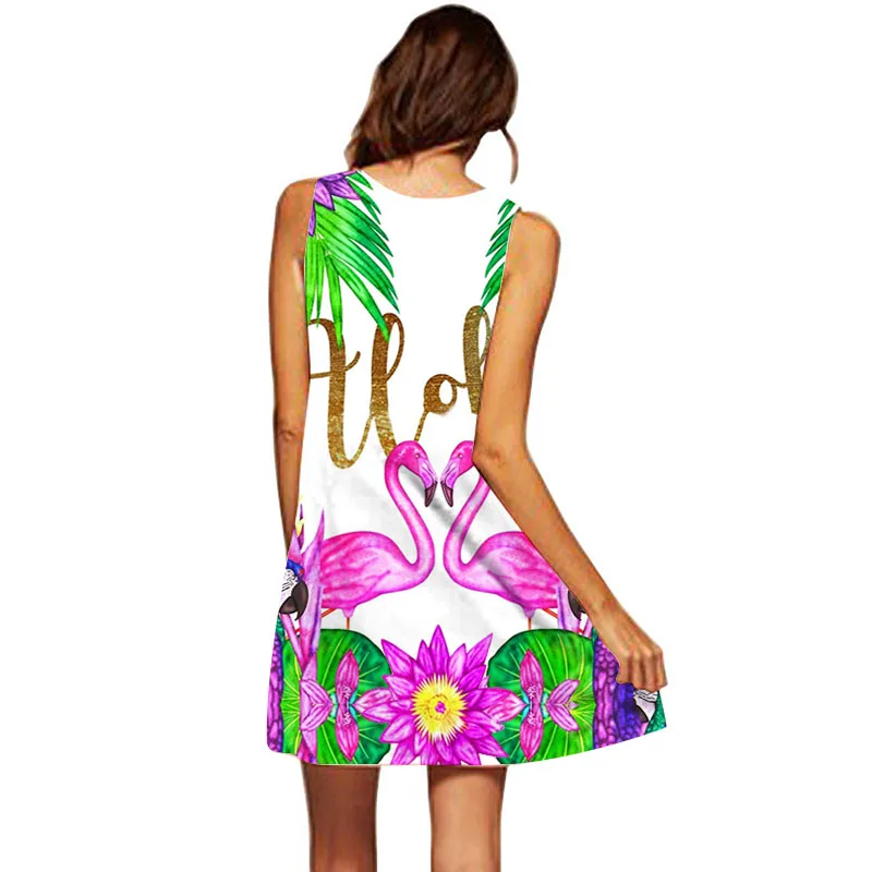 Vestidos летнее платье с Фламинго женское платье без рукавов трапециевидной формы с круглым вырезом в богемном стиле пляжное вечернее платье 3D короткое винтажное платье Сарафан