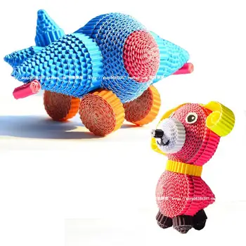 

5 PCs children 3D cartoon puzzles/ Kids cardboard DIY handmade animal dolls paper sticker puppet toys for educational toys