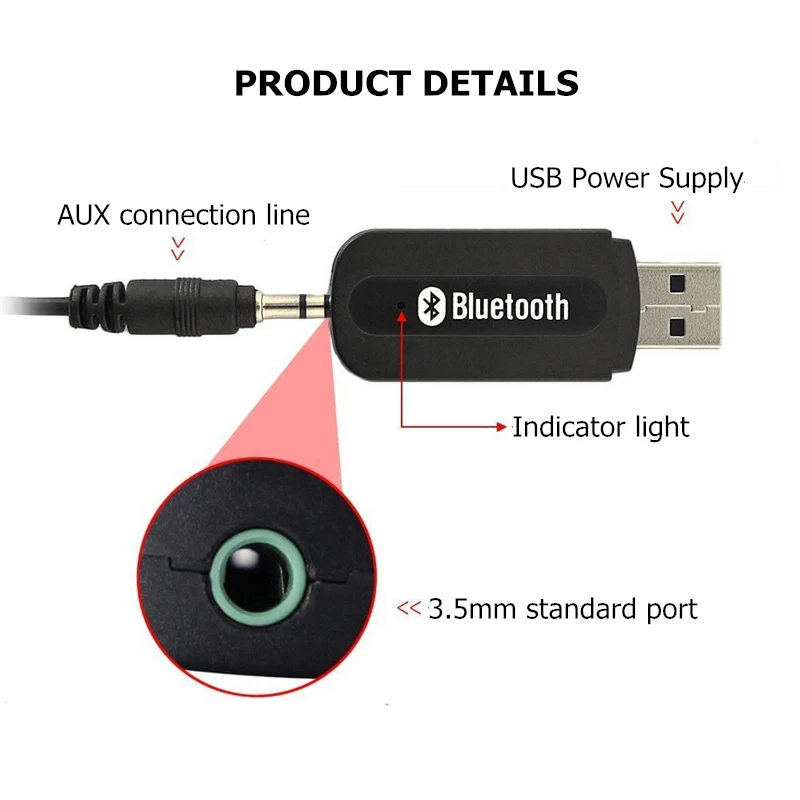 Bluetooth приемник A2DP ключ один музыкальный аудио приемник беспроводной USB адаптер для автомобиля AUX Android/IOS мобильный телефон 3,5 мм разъем