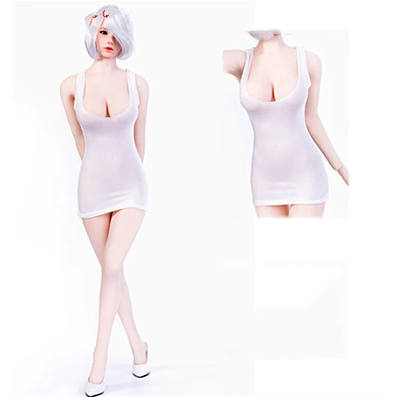 

7 colors Figures Accessory MM09 1/6 2b Female Low-cut u collar mini Short dress Girl's bottoming shirt Clothing Set no shoes