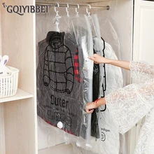 Gqiyibbei pendurado transparente saco de armazenamento a vácuo para roupas organizador saver espaço titular sacos de dobramento pacote vestuário à prova de poeira